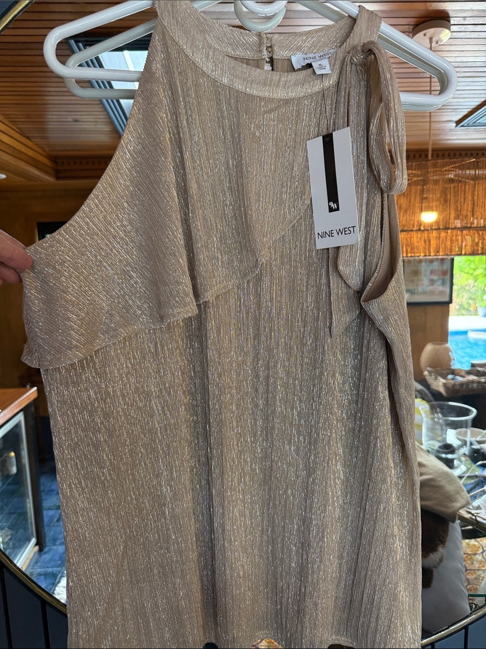 Nine West Shimmery Champagne Gold Sleeveless Tie-Shoulder Top